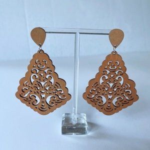Wood dangle earrings bohemian ethnic boho brown bohemian